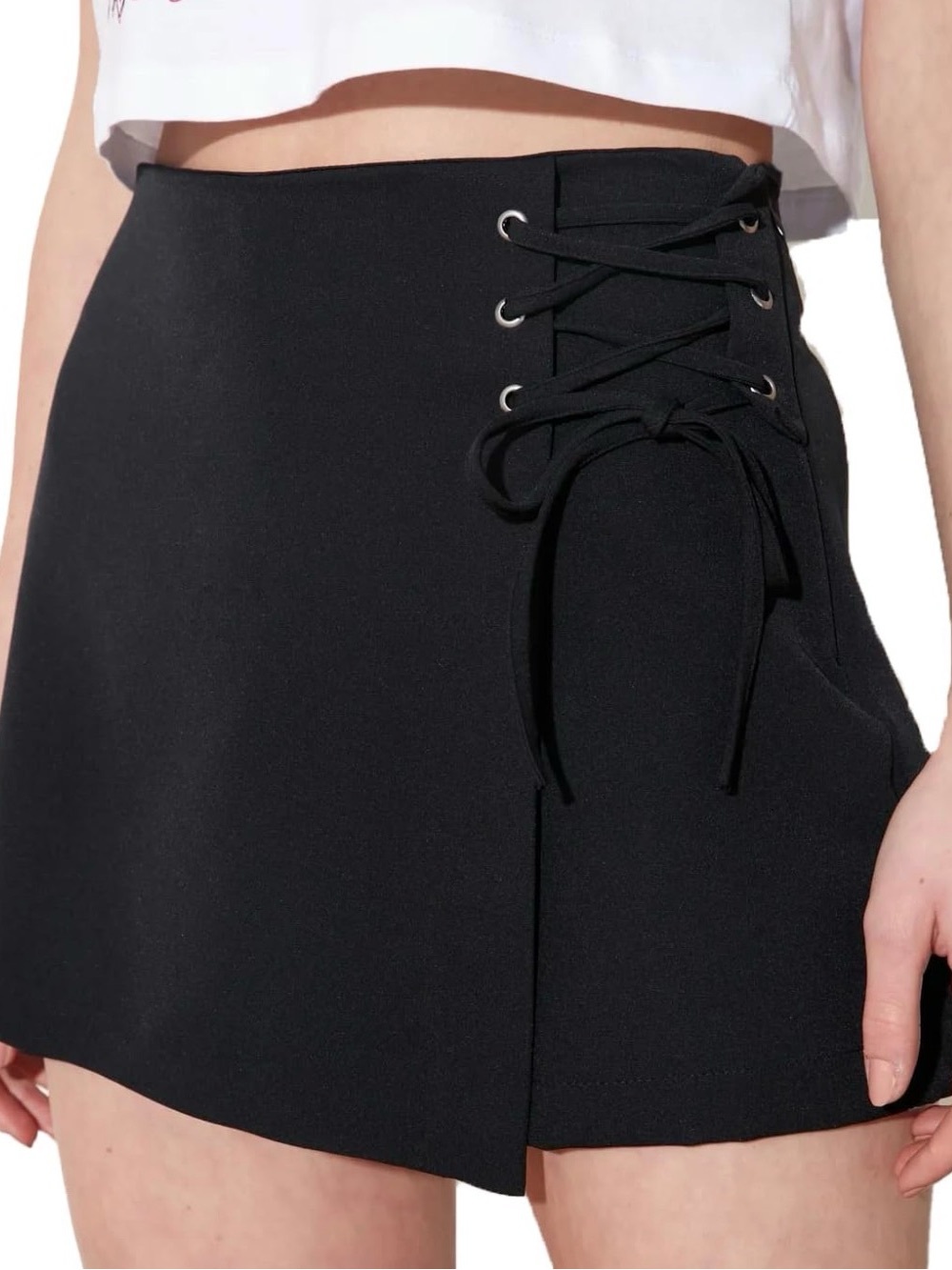 H&M Black Lace-Up Mini Skirt